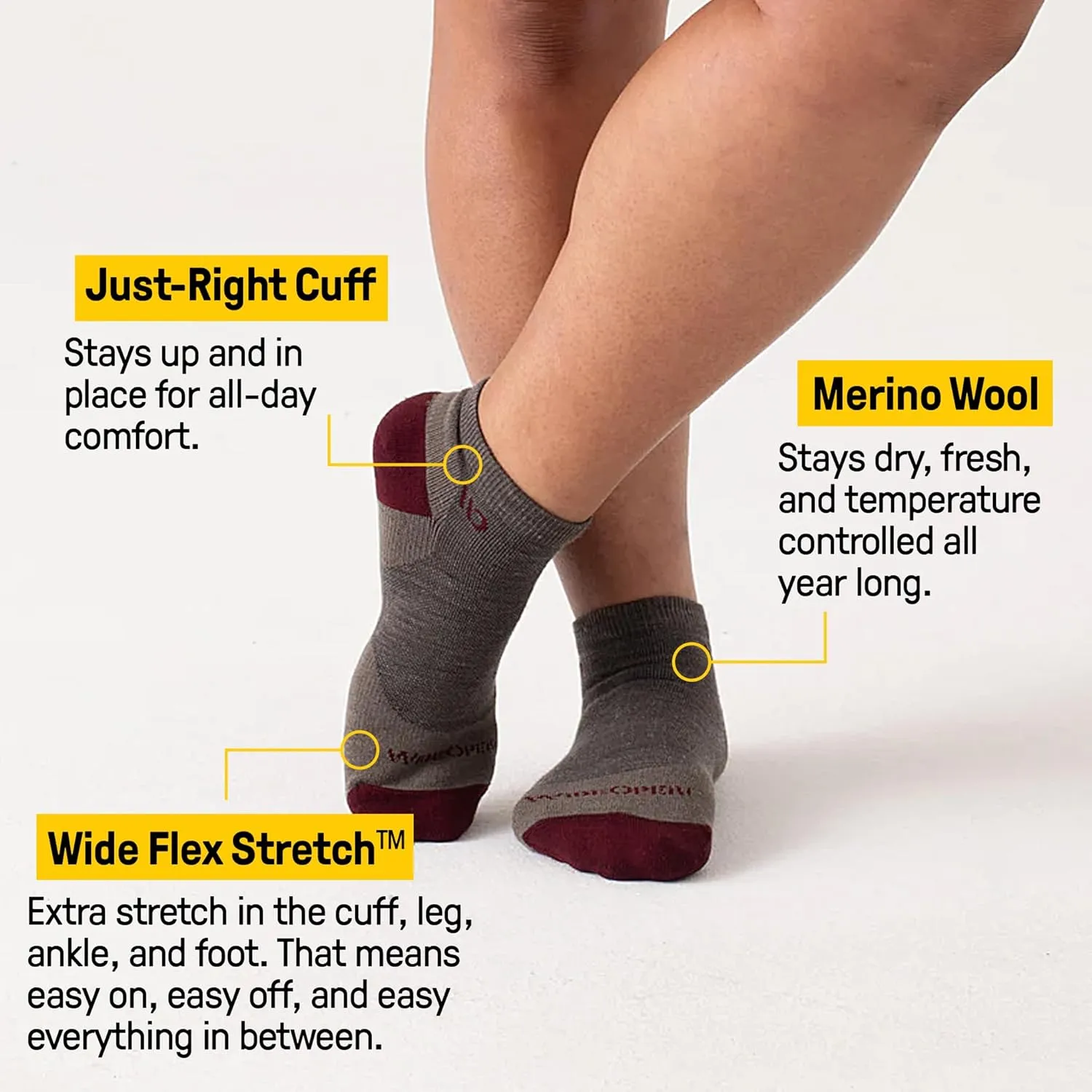 Wide Open No Show Women's Socks, Merino Wool Socks for Women, Everyday Wide Socks, Ankle Socks for Wide Feet