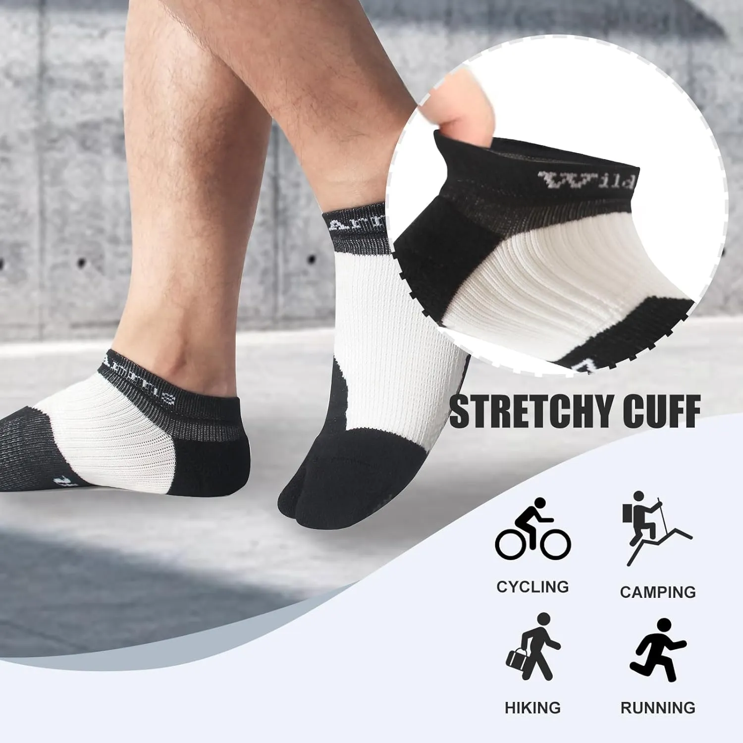 Wildarms Compression Tabi Socks Sports Anti Slip Grip Pads Athletic Socks Running Hiking with Cushion Men Women 3 Pair