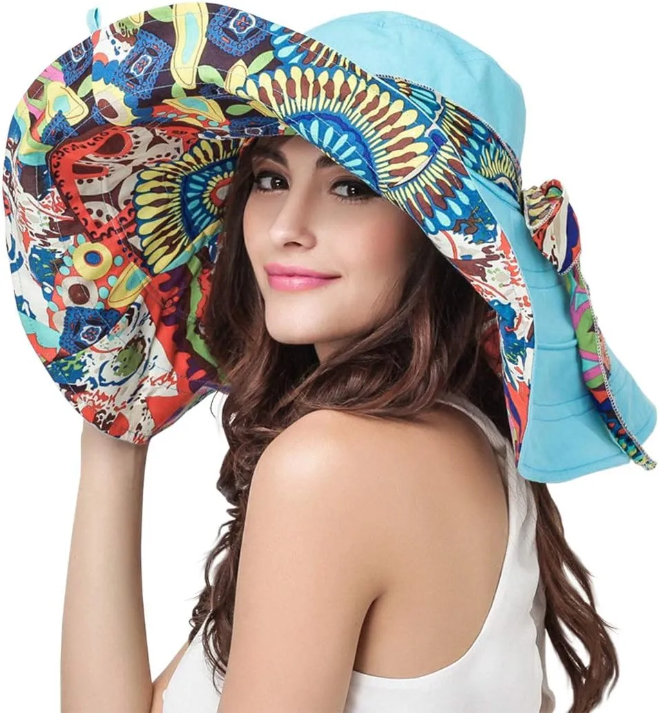 WITERY Floppy Summer UPF50  Foldable Sun Beach Hats Accessories Wide Brim for Women