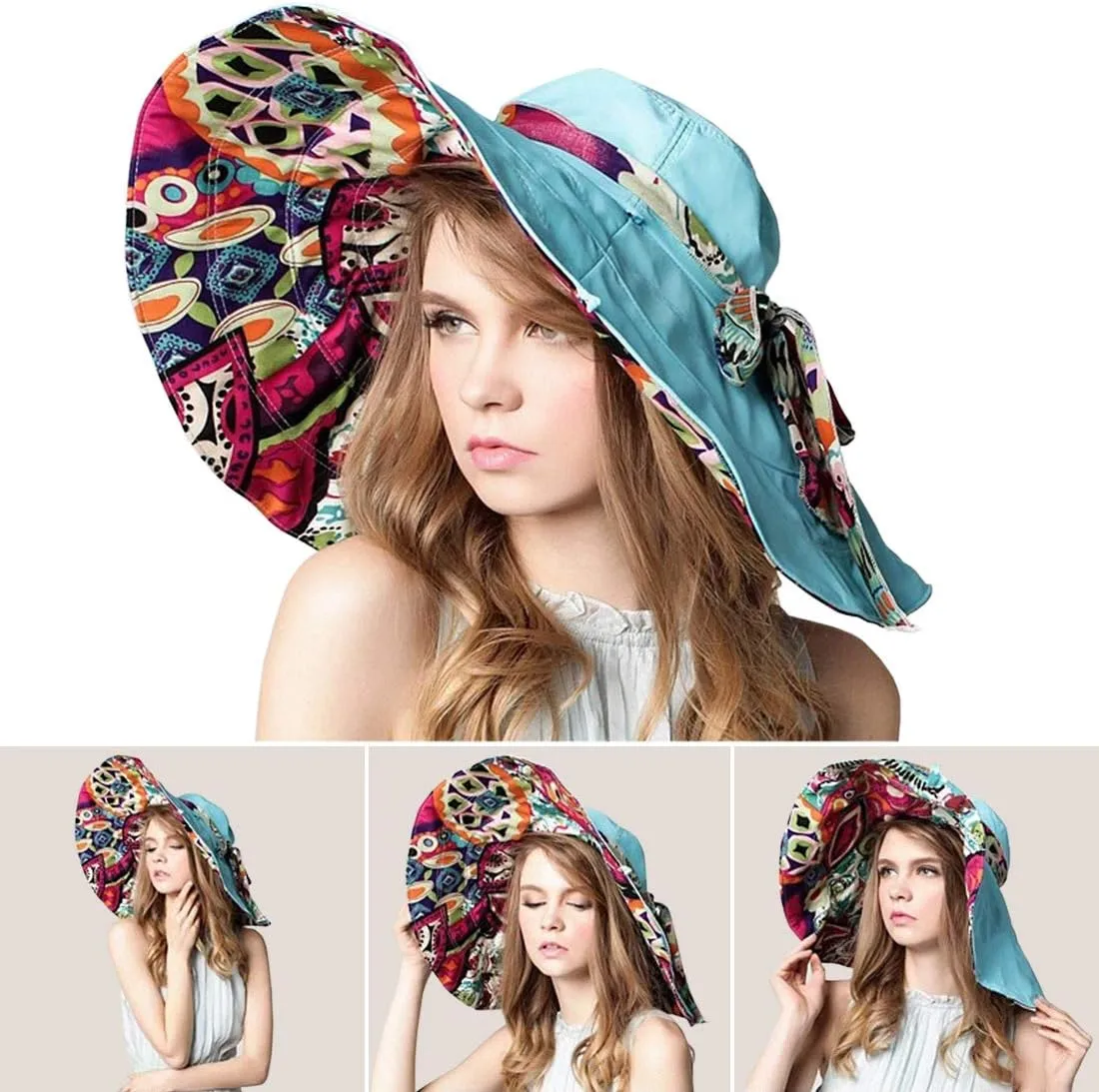 WITERY Floppy Summer UPF50  Foldable Sun Beach Hats Accessories Wide Brim for Women