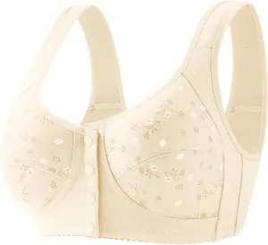 Women Full Cup Print Thin Underwear Plus Size Front Button Wireless Sports Lace Bra Breast Cover Large Size Bras