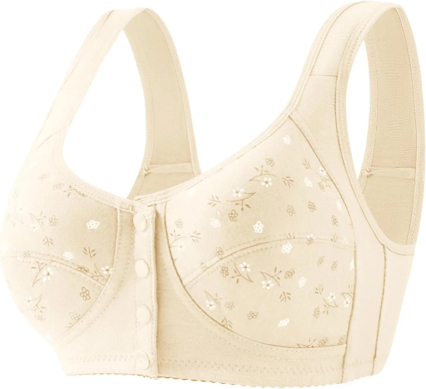 Women Full Cup Print Thin Underwear Plus Size Front Button Wireless Sports Lace Bra Breast Cover Large Size Bras