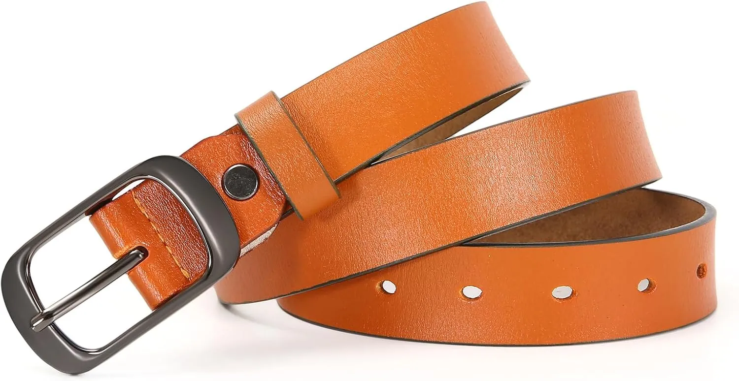Women Leather Belts for Jeans Pants Fashion Dress Belt for Women with Solid Pin Buckle