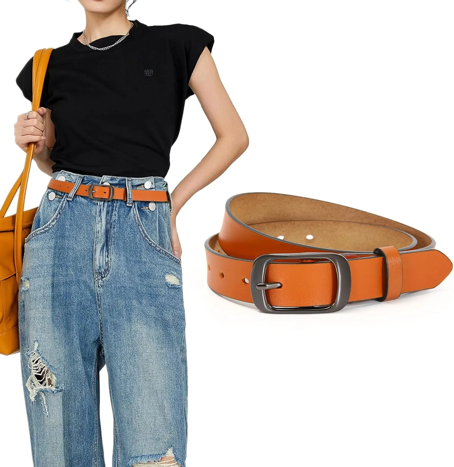 Women Leather Belts for Jeans Pants Fashion Dress Belt for Women with Solid Pin Buckle