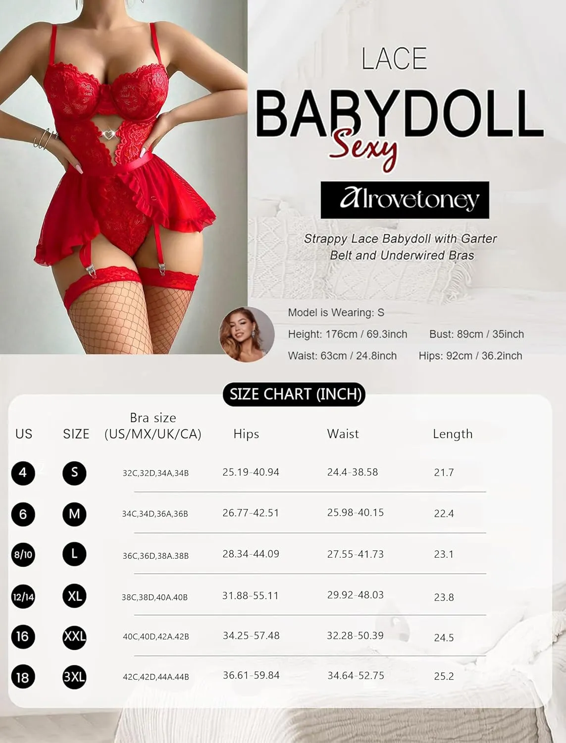 Women Lingerie with Garter Belt 4pcs Set Lace Contrast Mesh Bodysuit Ruffle Garter Belt Skirt & Stockings
