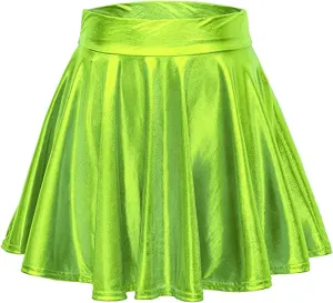 Women Mini Pleated Skirts Sexy Club Y2K Shiny Fashion Pleated A-Line Skirts Ruffle Flared Skirts Casual Mini Skirts