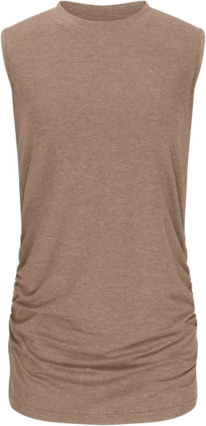 Womens Crewneck Sleeveless Shirts Side Ruched Tank Tops Relaxed Fitted Top Casual Spring Summer Trendy Clothes 2025