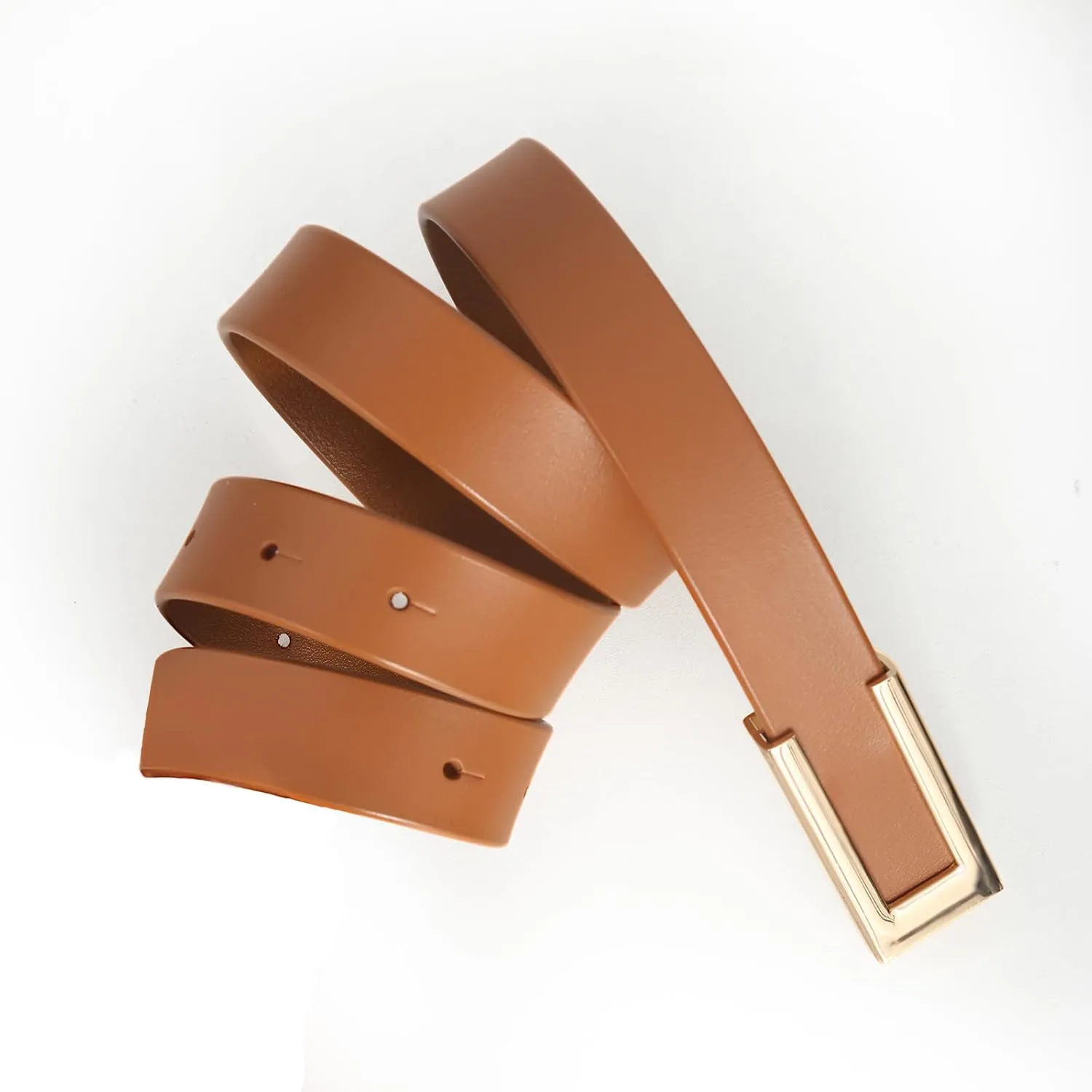 Womens Leather Belt for Pants Jeans Fashion Dresses Gold Buckle Skinny Belts for Ladies 2 Pack