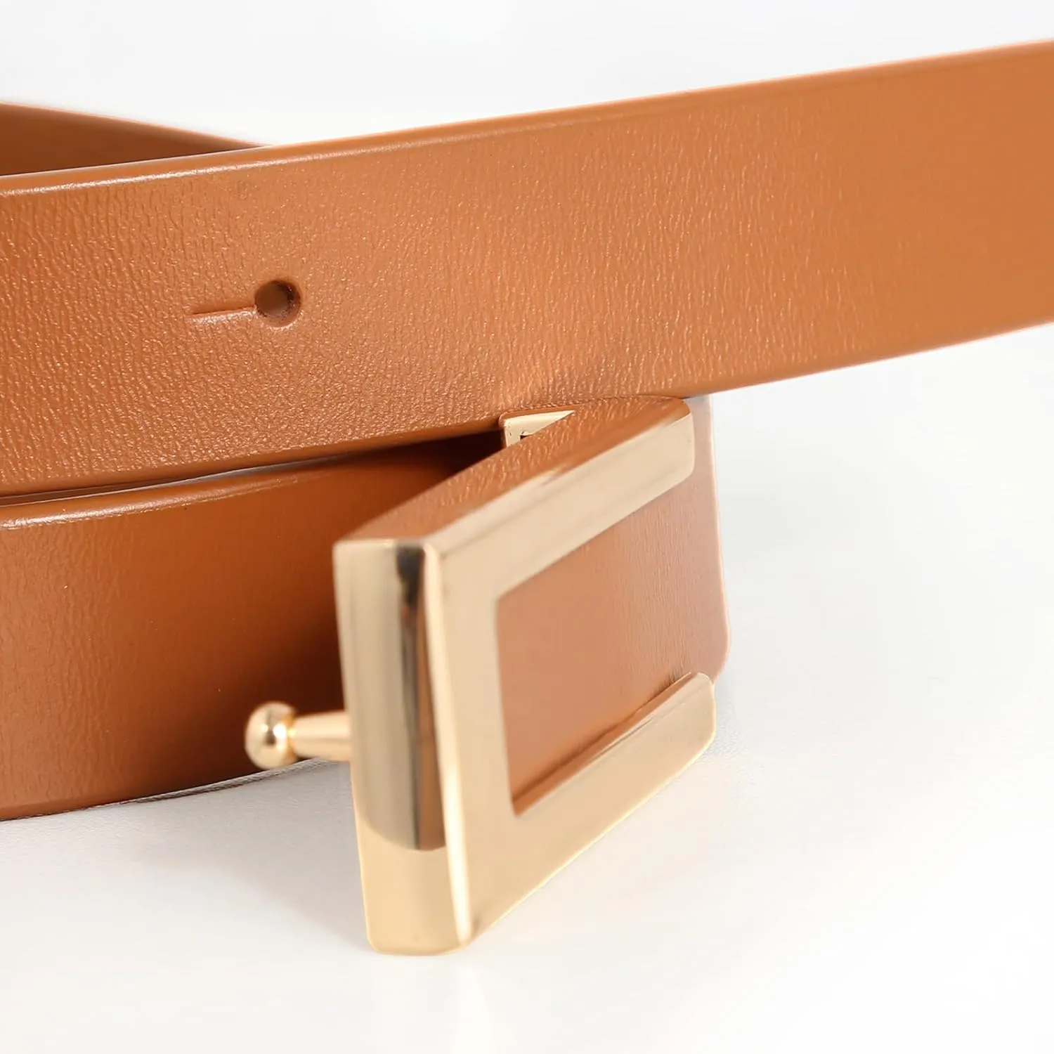 Womens Leather Belt for Pants Jeans Fashion Dresses Gold Buckle Skinny Belts for Ladies 2 Pack