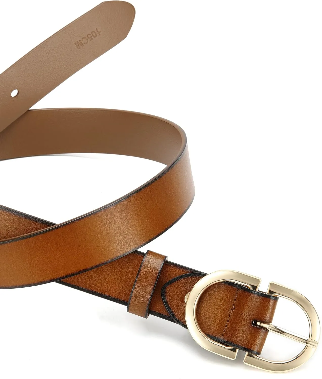 Womens Leather Belts for Jeans Pants - CR 1.3" Width Casual Ladies Belt - Fashion Center Bar Gold Buckle