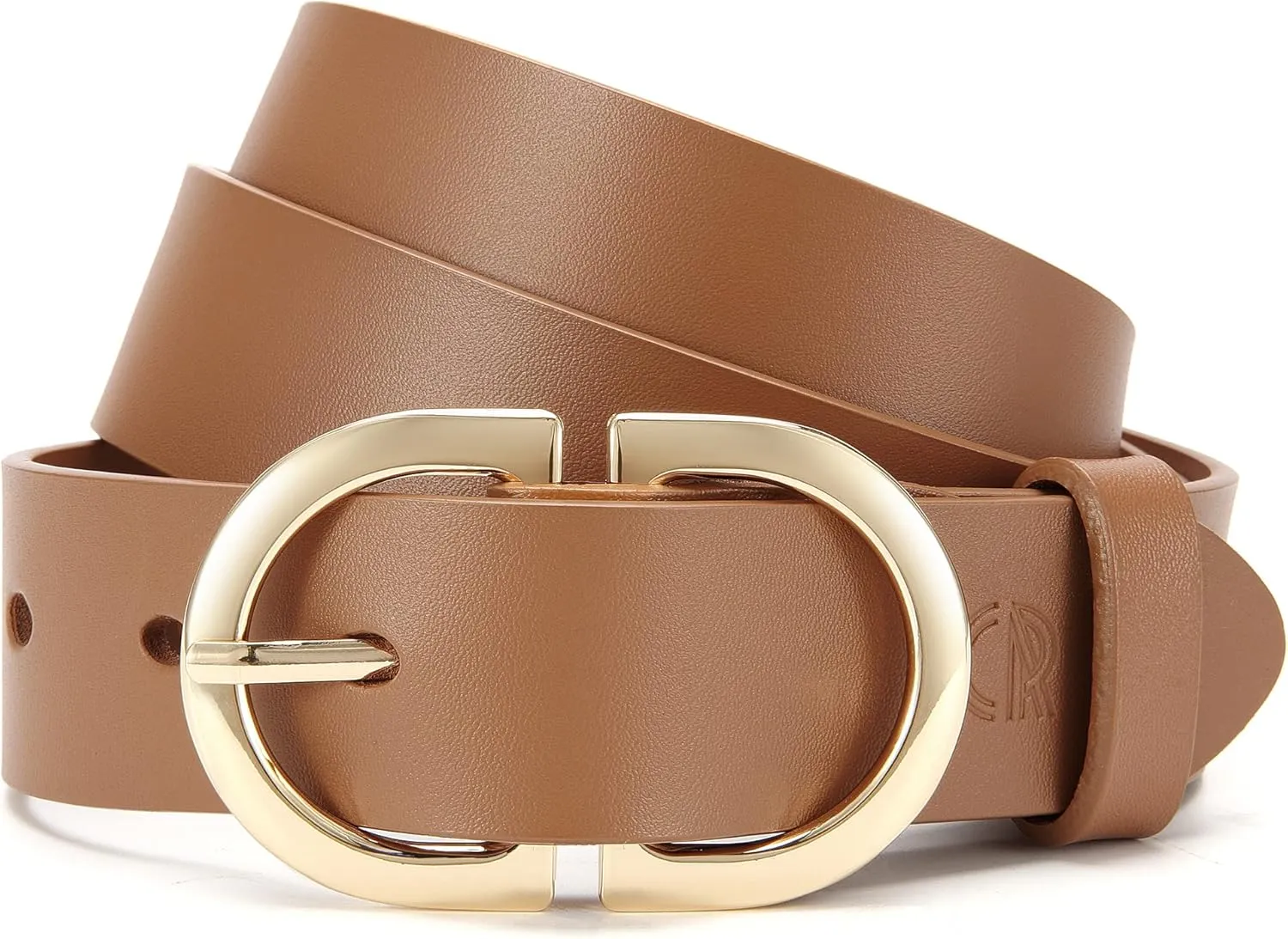 Womens Leather Belts for Jeans Pants - CR 1.3" Width Casual Ladies Belt - Fashion Center Bar Gold Buckle