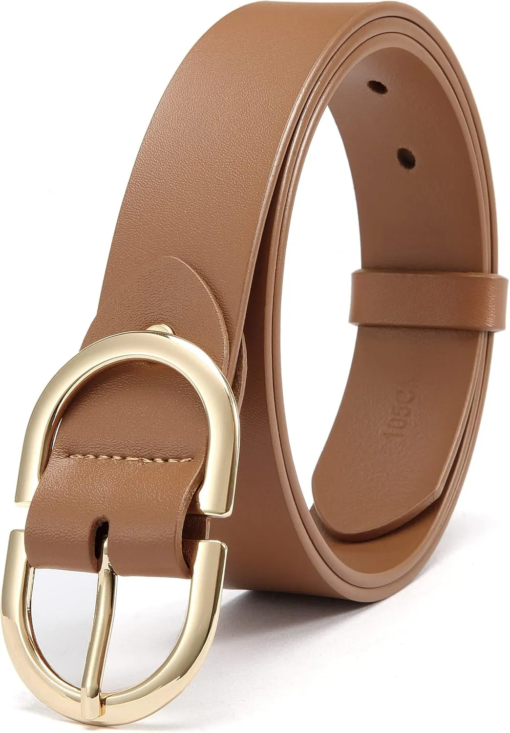 Womens Leather Belts for Jeans Pants - CR 1.3" Width Casual Ladies Belt - Fashion Center Bar Gold Buckle