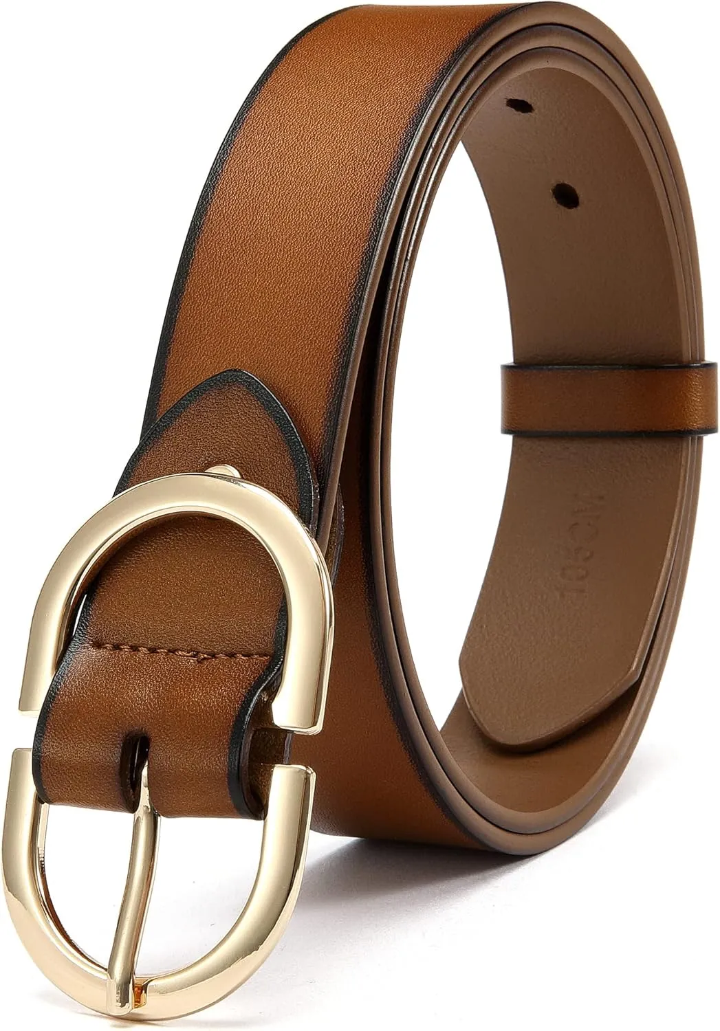 Womens Leather Belts for Jeans Pants - CR 1.3" Width Casual Ladies Belt - Fashion Center Bar Gold Buckle