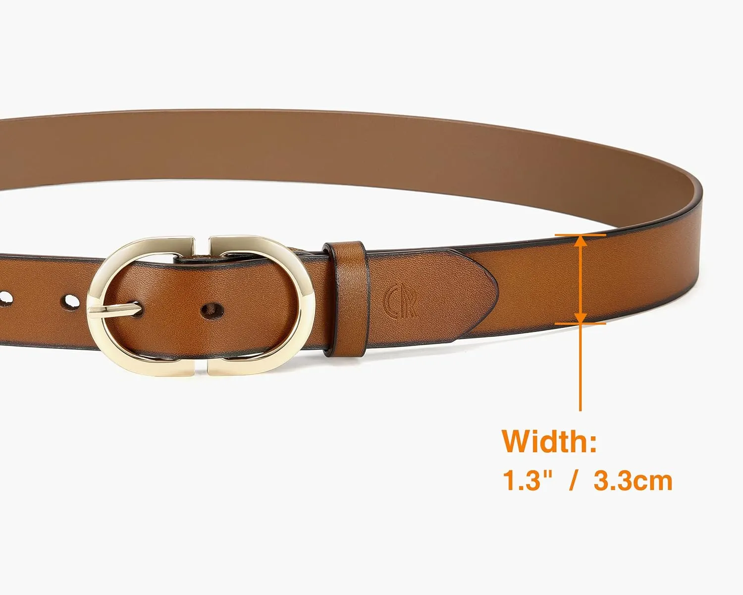 Womens Leather Belts for Jeans Pants - CR 1.3" Width Casual Ladies Belt - Fashion Center Bar Gold Buckle