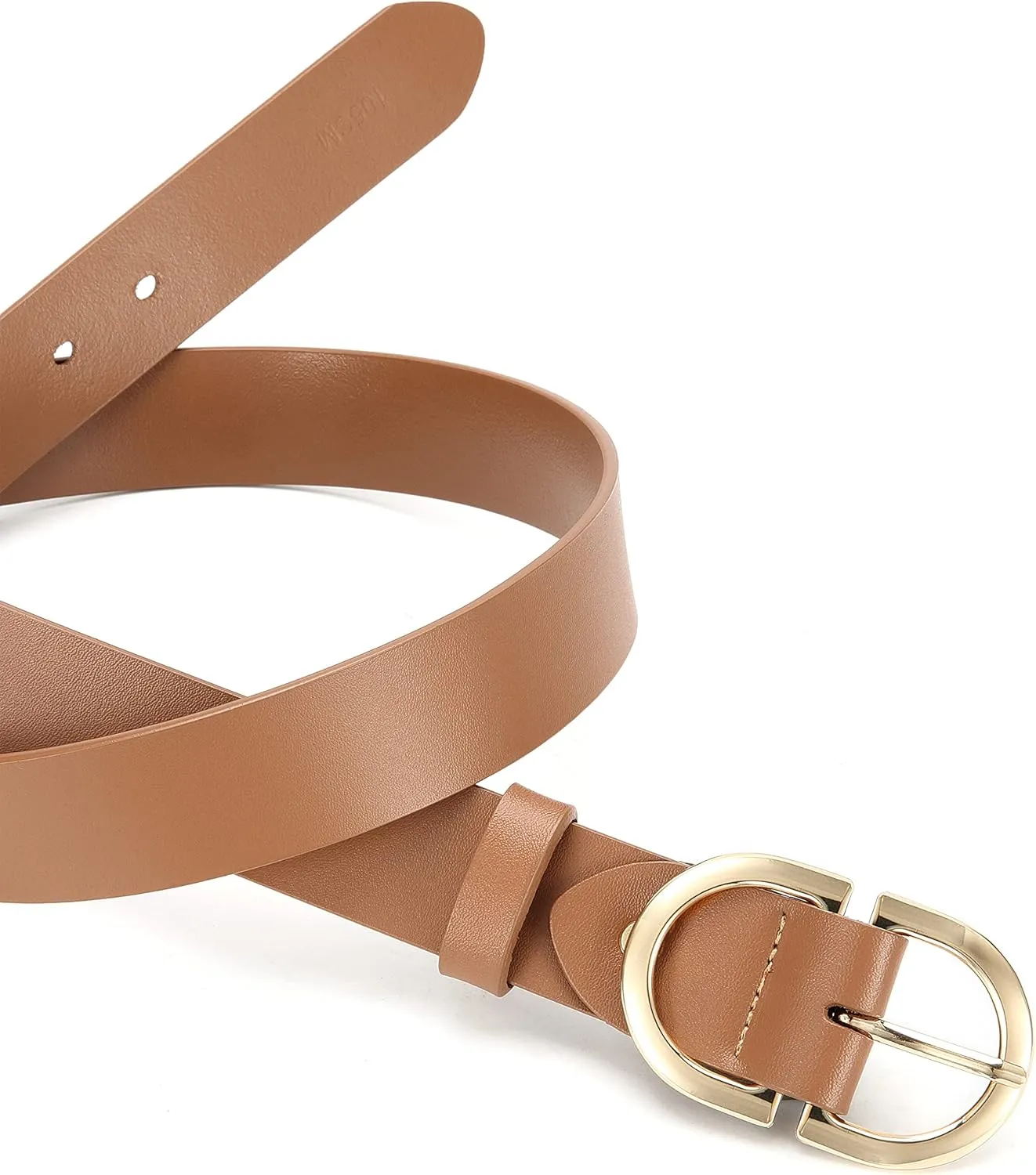 Womens Leather Belts for Jeans Pants - CR 1.3" Width Casual Ladies Belt - Fashion Center Bar Gold Buckle