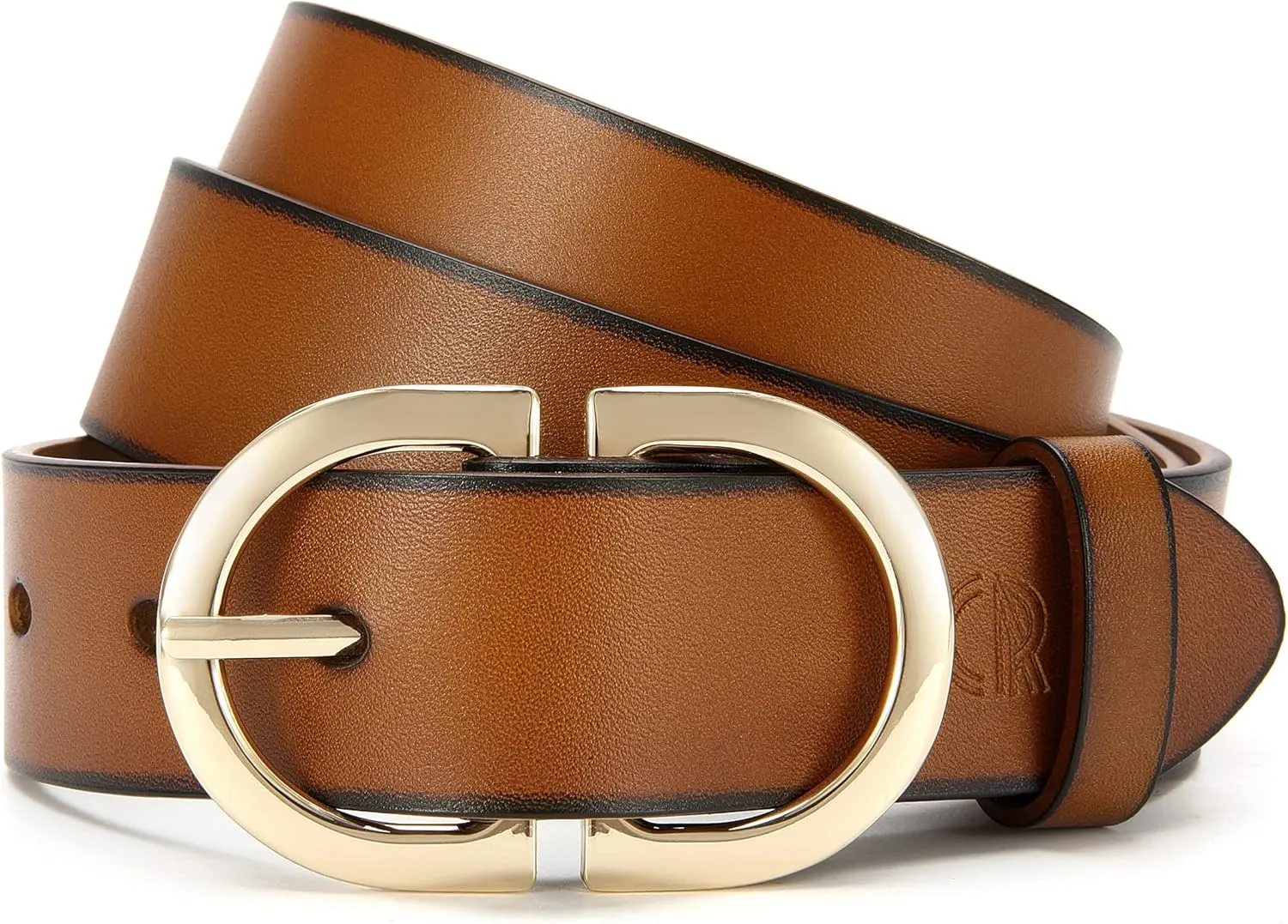 Womens Leather Belts for Jeans Pants - CR 1.3" Width Casual Ladies Belt - Fashion Center Bar Gold Buckle