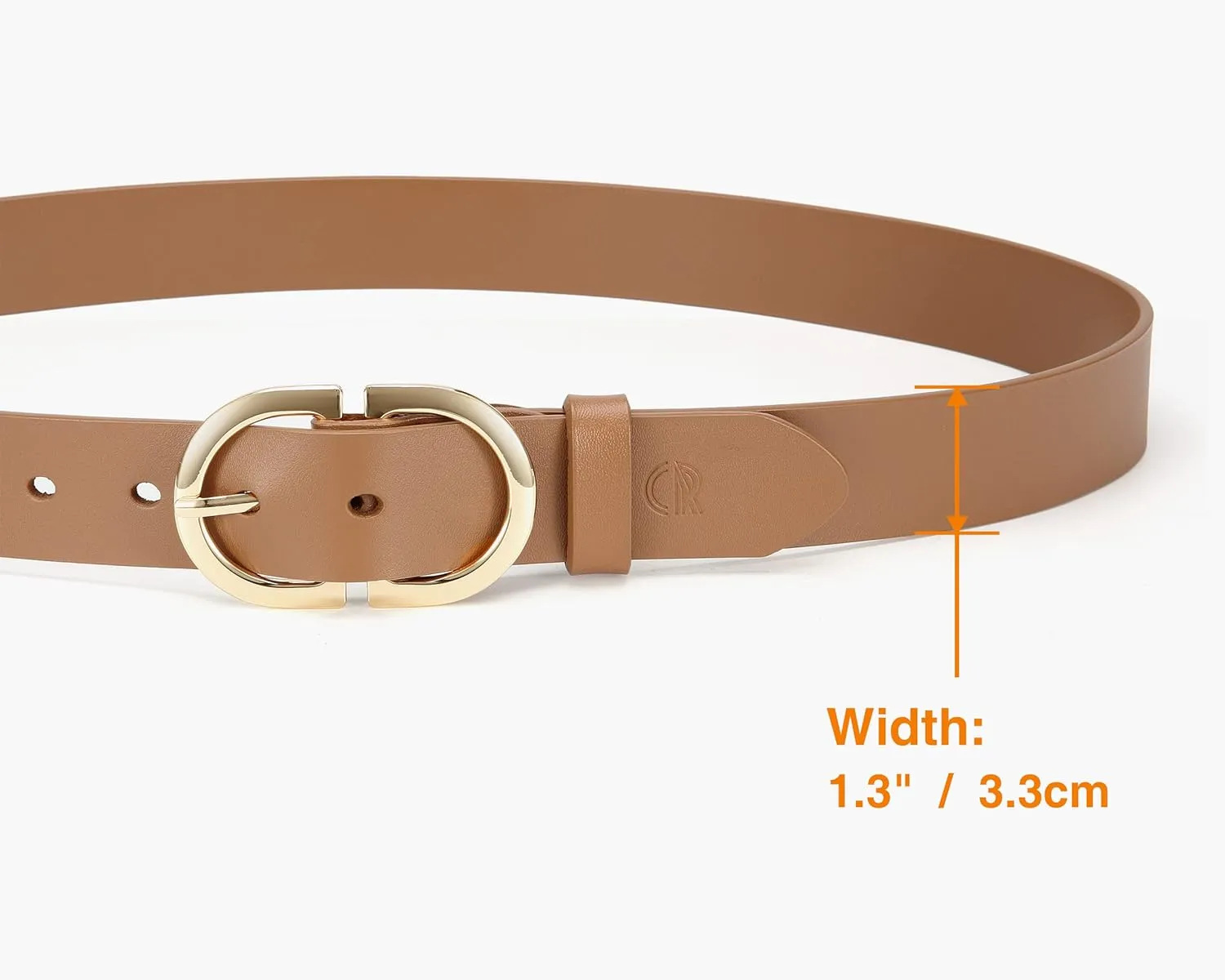 Womens Leather Belts for Jeans Pants - CR 1.3" Width Casual Ladies Belt - Fashion Center Bar Gold Buckle