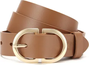 Womens Leather Belts for Jeans Pants - CR 1.3" Width Casual Ladies Belt - Fashion Center Bar Gold Buckle