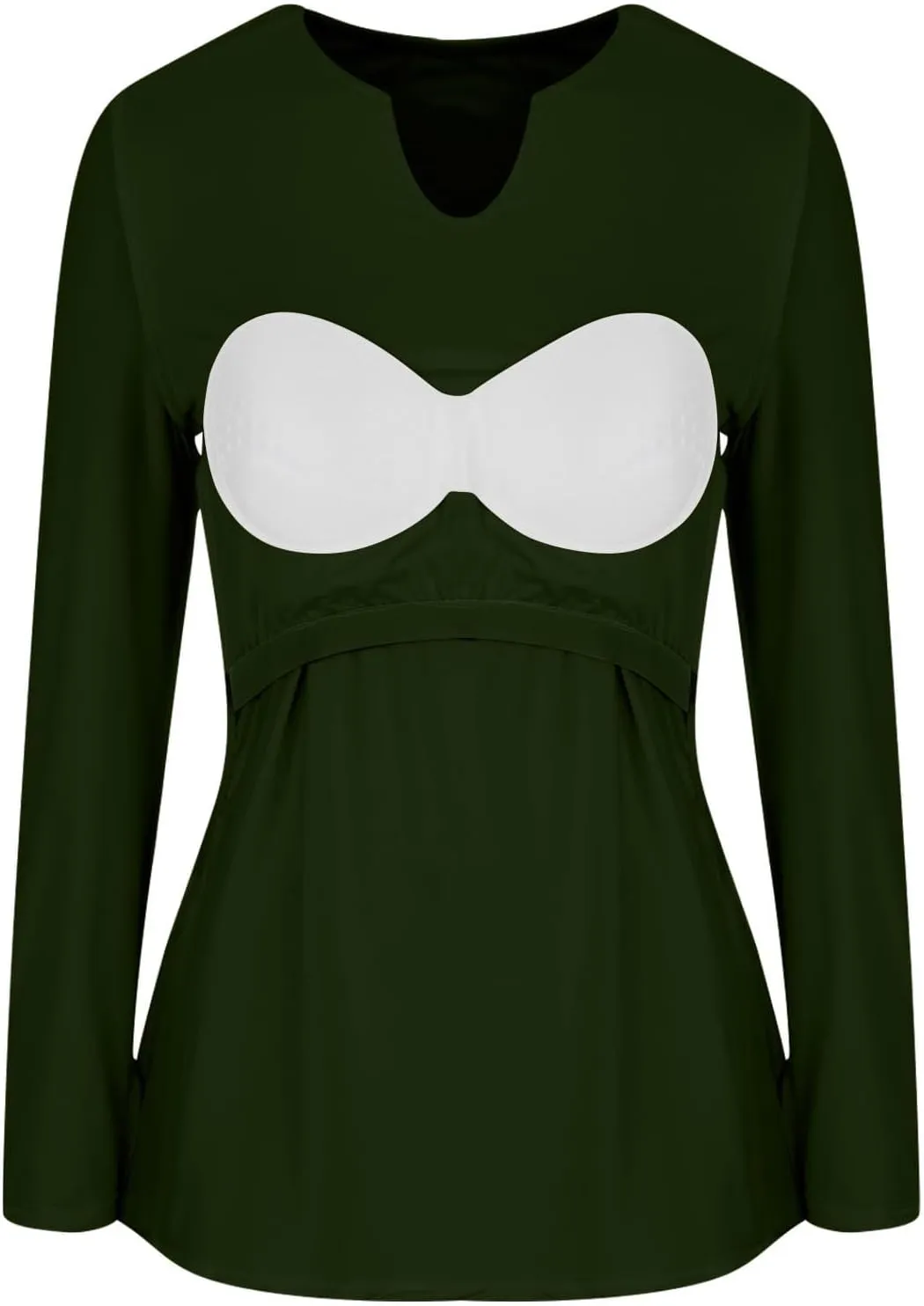 Womens Long Sleeve Shirts with Built in Bra Casual Basic Padded Scrubs Tops Plain Notch V Neck Undershirt Blouse