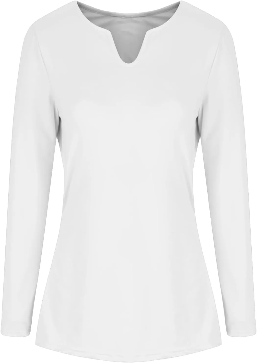 Womens Long Sleeve Shirts with Built in Bra Casual Basic Padded Scrubs Tops Plain Notch V Neck Undershirt Blouse