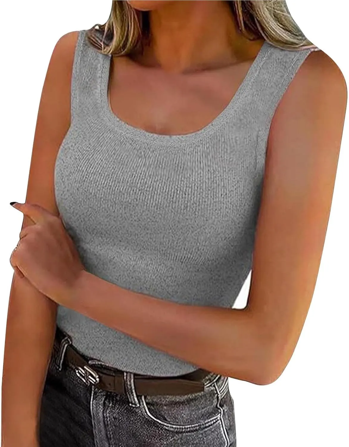 Womens Ribbed Knit Tank Tops Sleeveless U Neck Basic Slim Fit Top Fashion Summer Casual Shirt 2025 Clothes