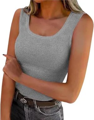 Womens Ribbed Knit Tank Tops Sleeveless U Neck Basic Slim Fit Top Fashion Summer Casual Shirt 2025 Clothes