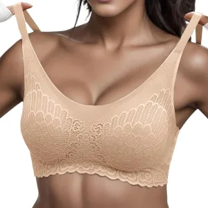 Women's Seamless Lace Bras No Underwire Comfort Bralettes Push Up Bras Wireless Scalloped Full Coverage Everyday Bra