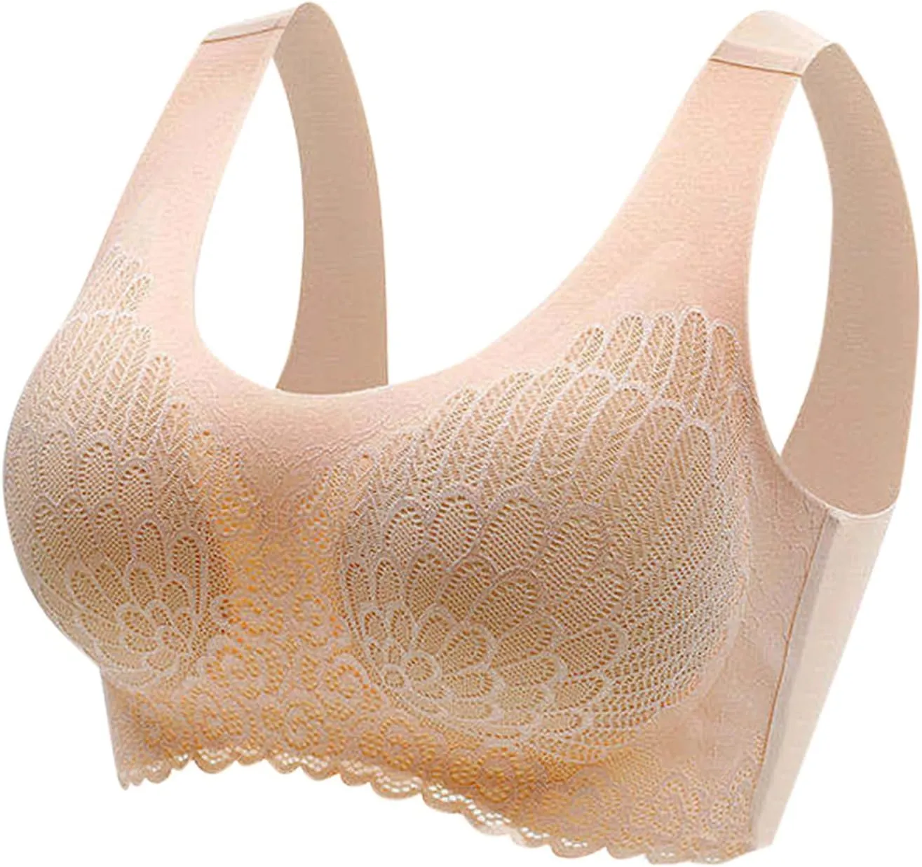 Women's Seamless Lace Bras No Underwire Comfort Bralettes Push Up Bras Wireless Scalloped Full Coverage Everyday Bra
