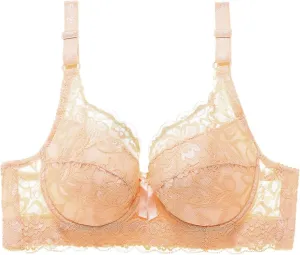 Women's Sexy Lace Push Up Bra, Sheer Balconette No Underwire Unlined Everyday Bras Support Bra Add Cup Size
