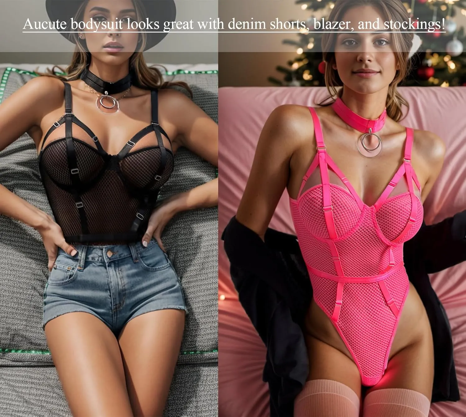 Women's Sexy Lingerie One Piece Bodysuit Mesh Underwire Strappy Babydoll Teddy Lingeries with Choker