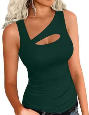 Womens Summer Cutout Tank Tops Ribbed Knit Sleeveless Shirts Slim Fitted Tanks Y2K Sexy Basic Tee Shirt Outfits