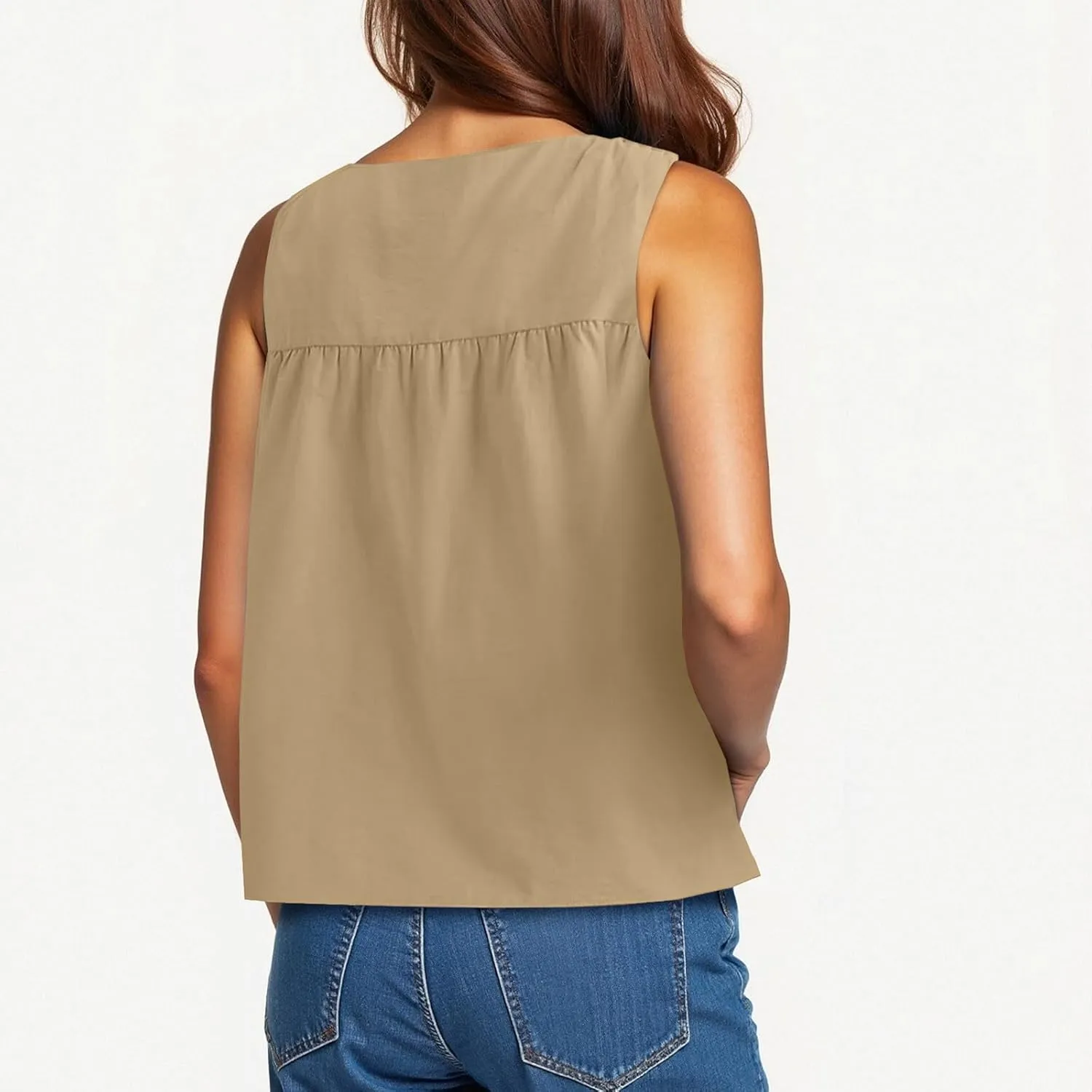 Womens Summer Pleated Peplum Tops Sleeveless Ruffle Tank Top Round Neck Y2K Babydoll Blouse Loose Fit Casual Shirt