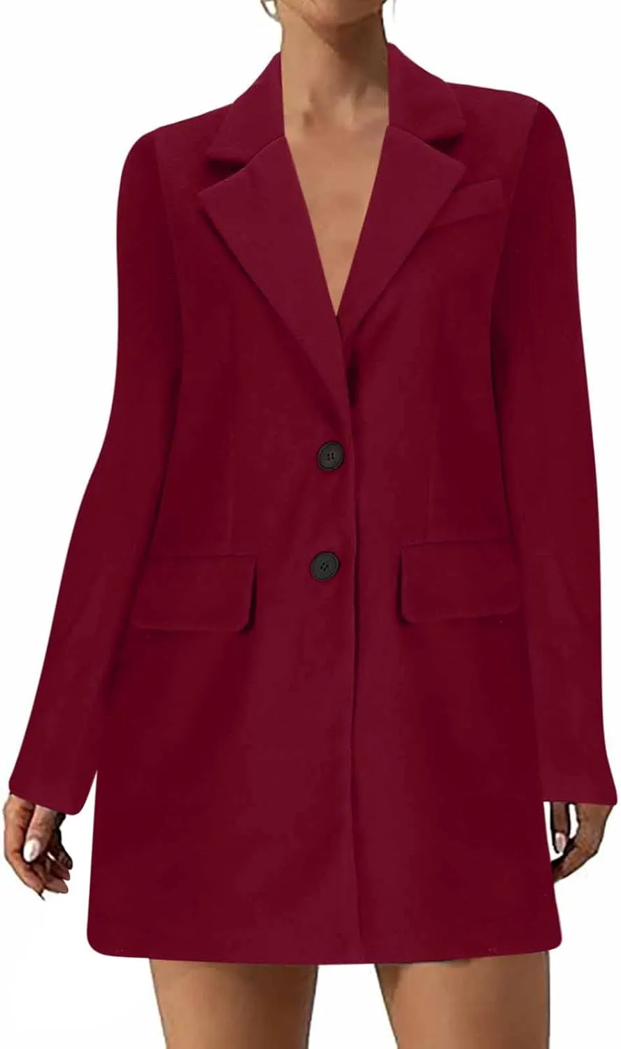 Women's Winter Double Breasted Pea Coat Wool Blend Long Sleeve Notch Lapel Casual Long Trench Coat Open Front Jacket
