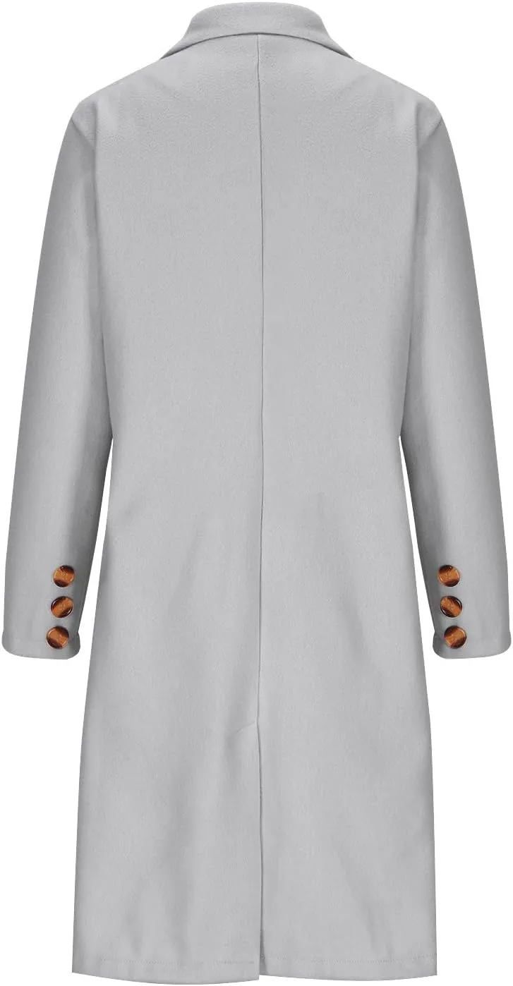 Women's Winter Wool Coats Double-Breasted Notched Lapel Warm Work Jacket Midi Long Peacoat Long Sleeve Solid Pea Coat
