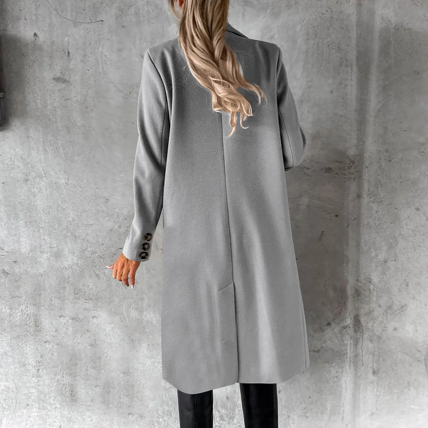 Women's Winter Wool Coats Double-Breasted Notched Lapel Warm Work Jacket Midi Long Peacoat Long Sleeve Solid Pea Coat