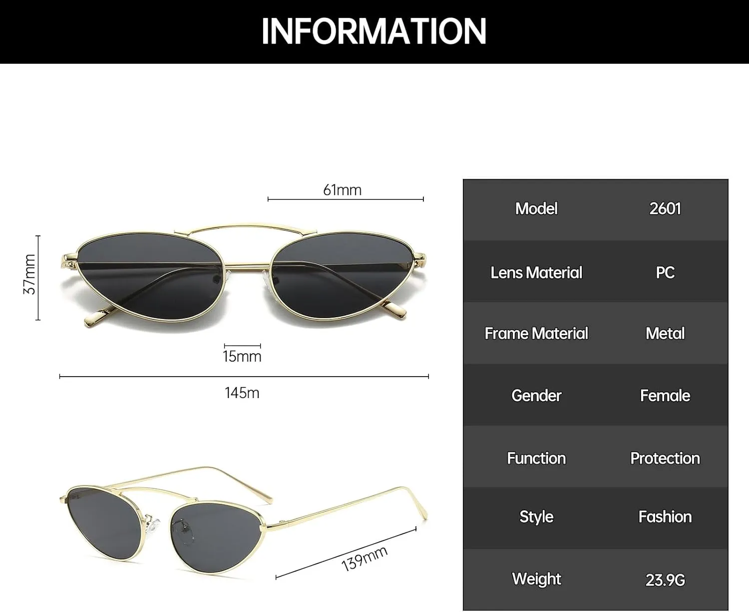 YAMEIZE Trendy Cat Eye Sunglasses - Vintage Metal Frame Eyewear UV400 Protection for Women Men Outdoor