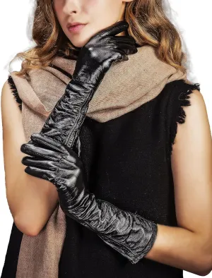 YISEVEN Women’s Mid Length Long Leather Gloves Touchscreen with Wrinkled Design