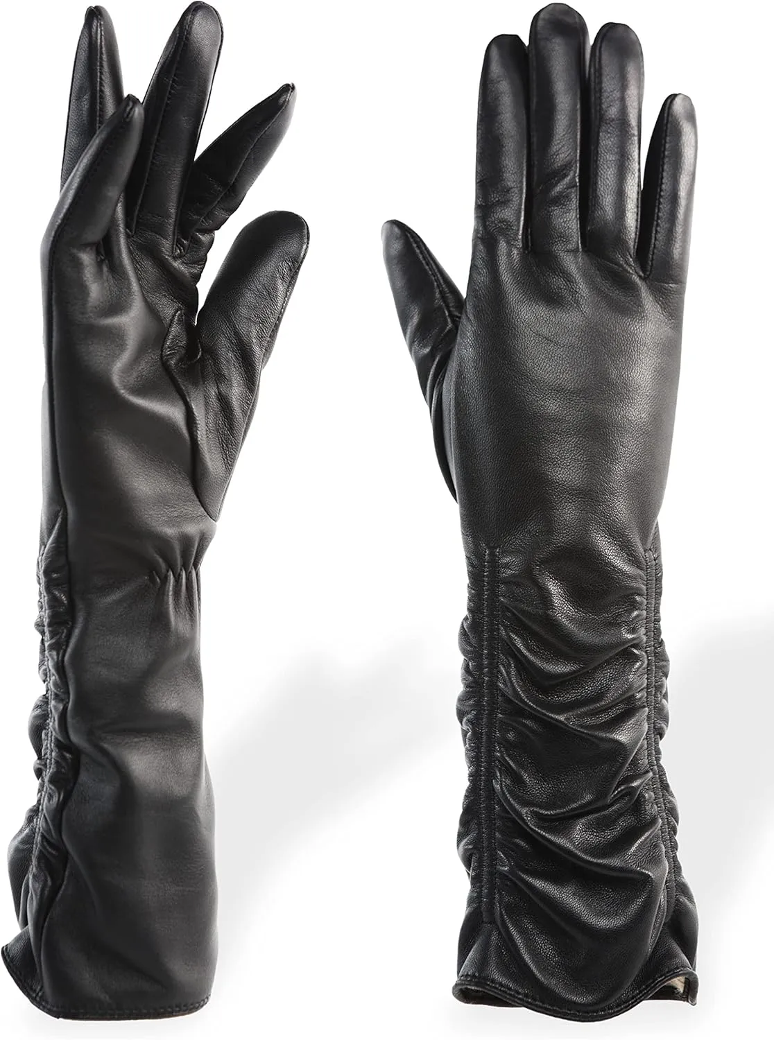 YISEVEN Women’s Mid Length Long Leather Gloves Touchscreen with Wrinkled Design