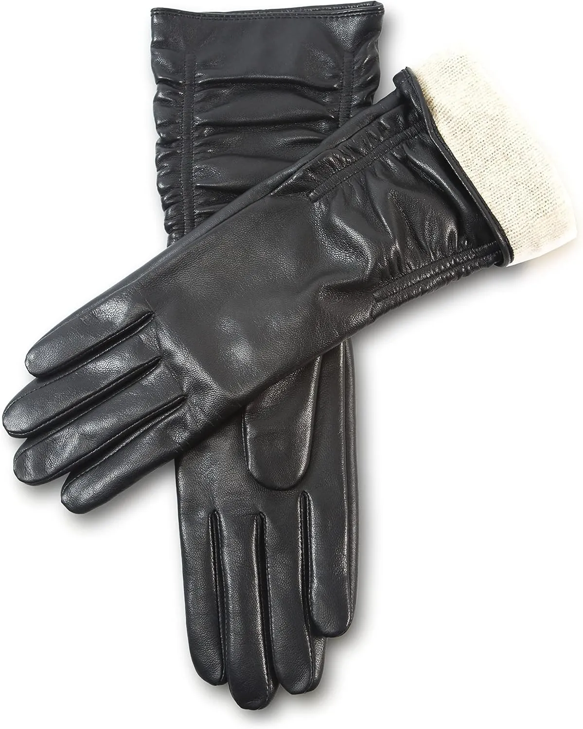 YISEVEN Women’s Mid Length Long Leather Gloves Touchscreen with Wrinkled Design