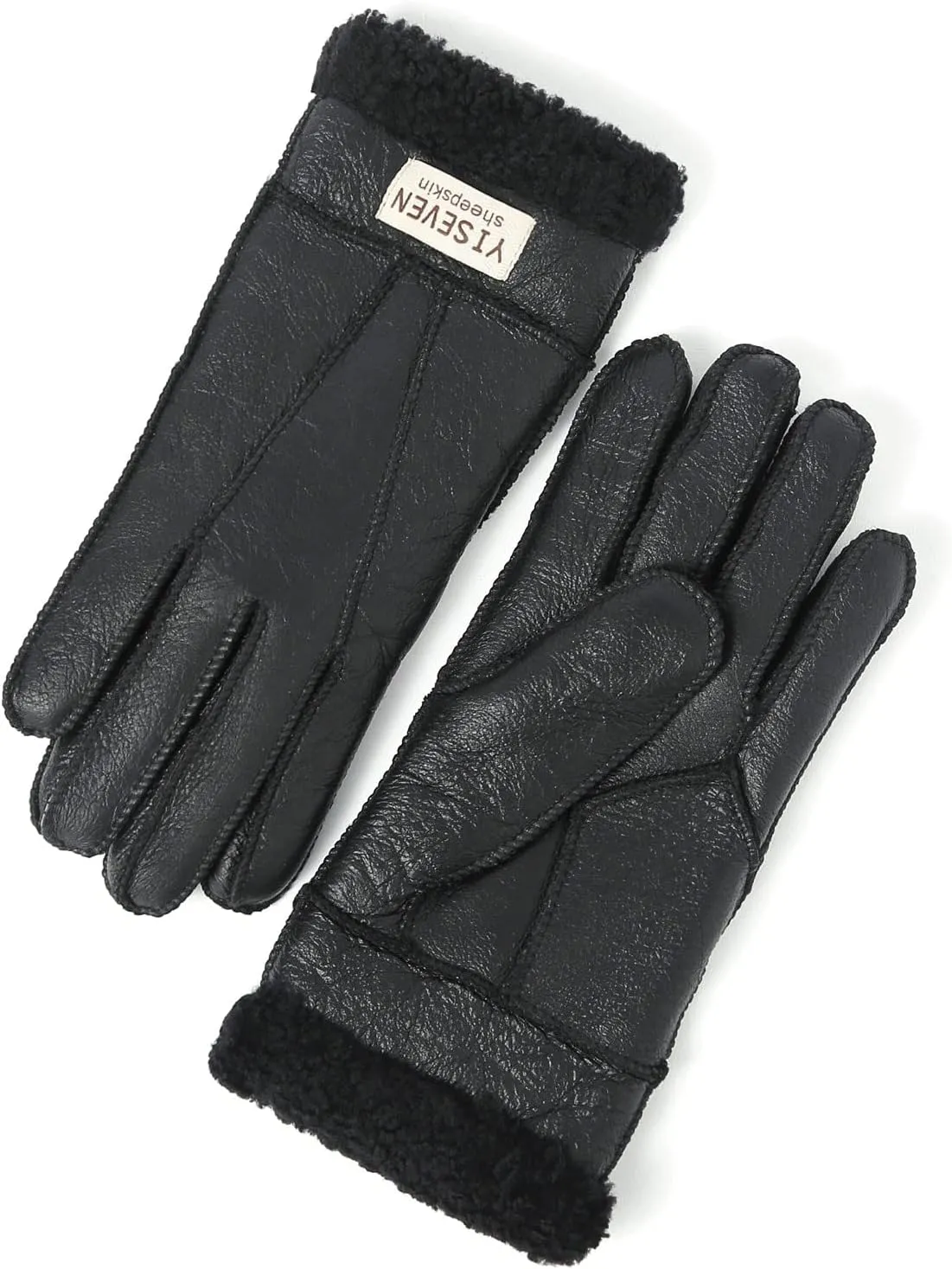 YISEVEN Women's Winter Sheepskin Shearling Leather Gloves Wool Cuffs
