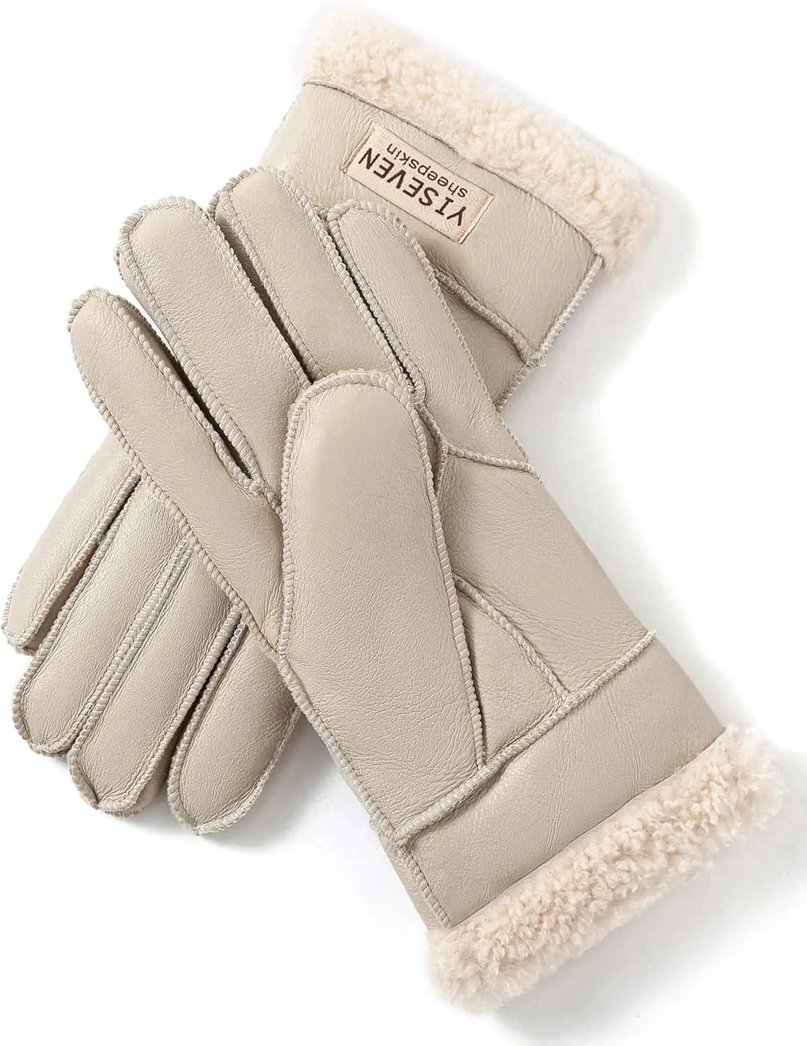 YISEVEN Women's Winter Sheepskin Shearling Leather Gloves Wool Cuffs