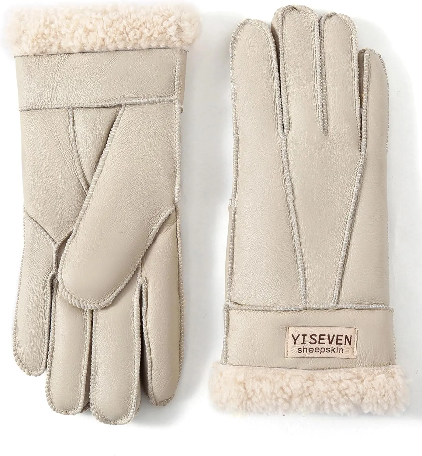 YISEVEN Women's Winter Sheepskin Shearling Leather Gloves Wool Cuffs