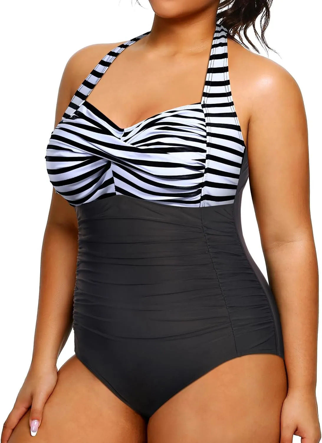 Yonique Plus Size Bathing Suit for Women One Piece Swimsuit Tummy Control Halter Tops for Women Swimwear