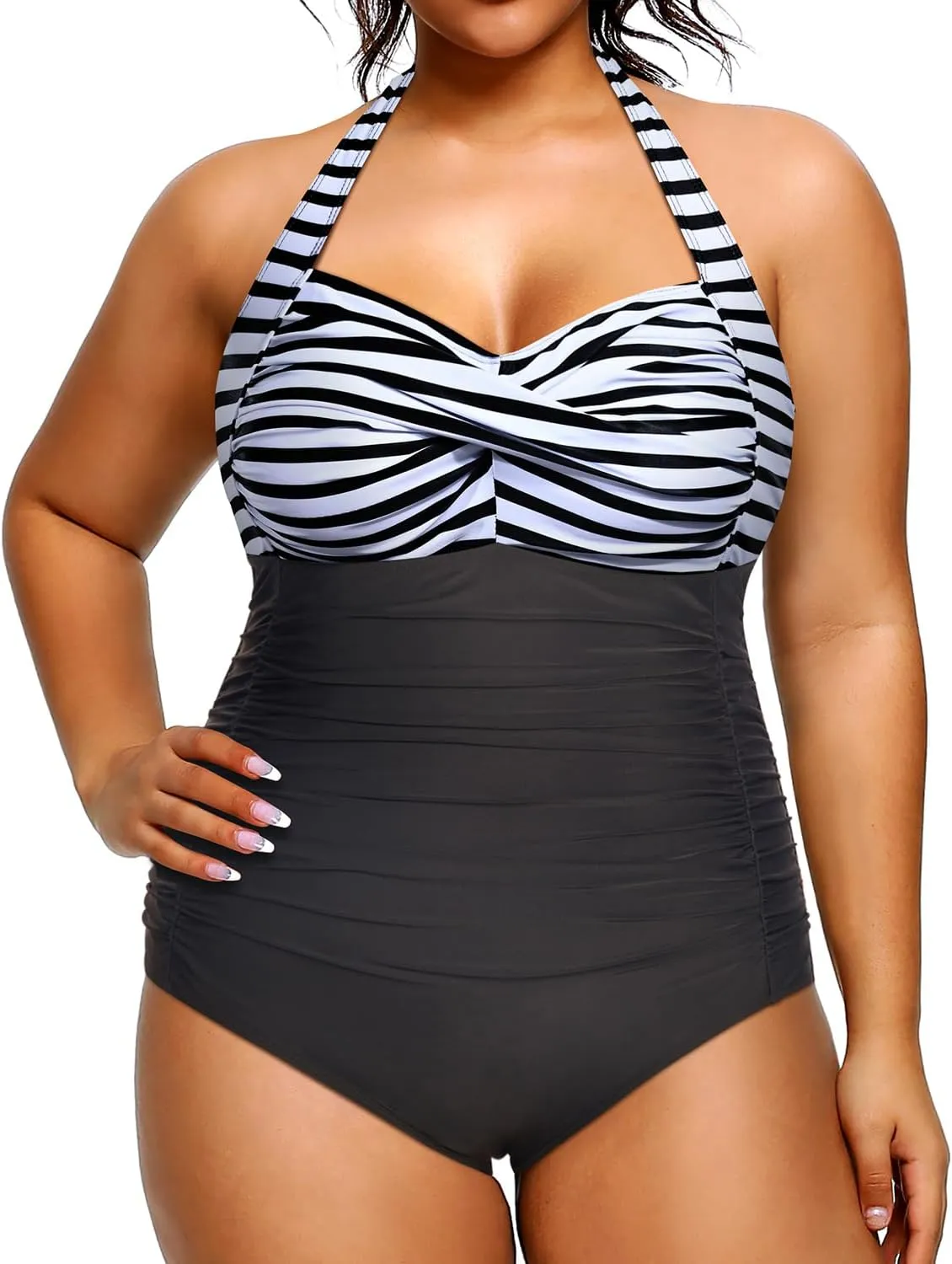 Yonique Plus Size Bathing Suit for Women One Piece Swimsuit Tummy Control Halter Tops for Women Swimwear