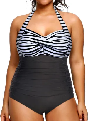 Yonique Plus Size Bathing Suit for Women One Piece Swimsuit Tummy Control Halter Tops for Women Swimwear