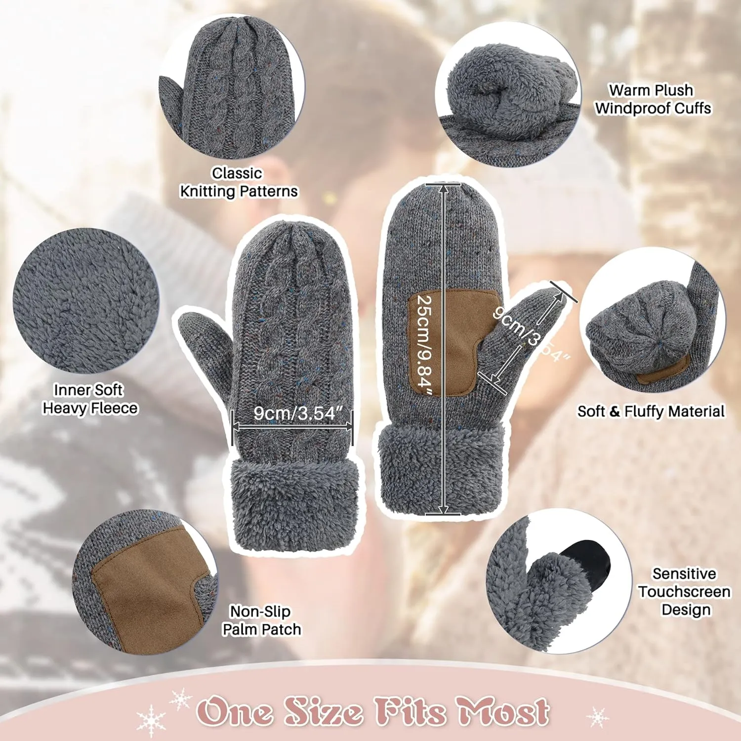 Zando Winter Warm Mittens for Women - Thick Knitted Gloves with Soft Lining - Cold Weather Accessories & Gifts