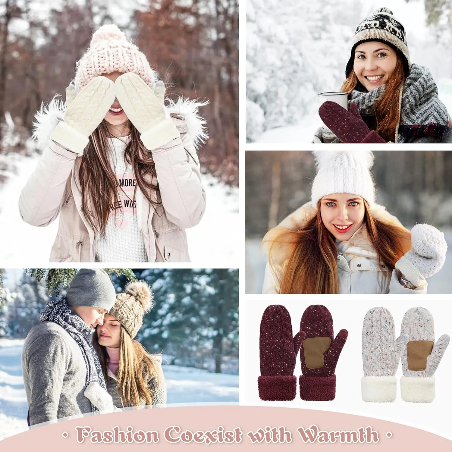 Zando Winter Warm Mittens for Women - Thick Knitted Gloves with Soft Lining - Cold Weather Accessories & Gifts