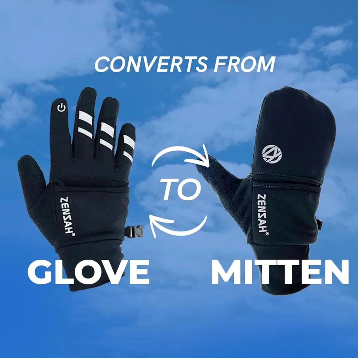Zensah Convertible Running Mittens and Gloves - Warm Touchscreen Cold Winter Gloves for Women and Men