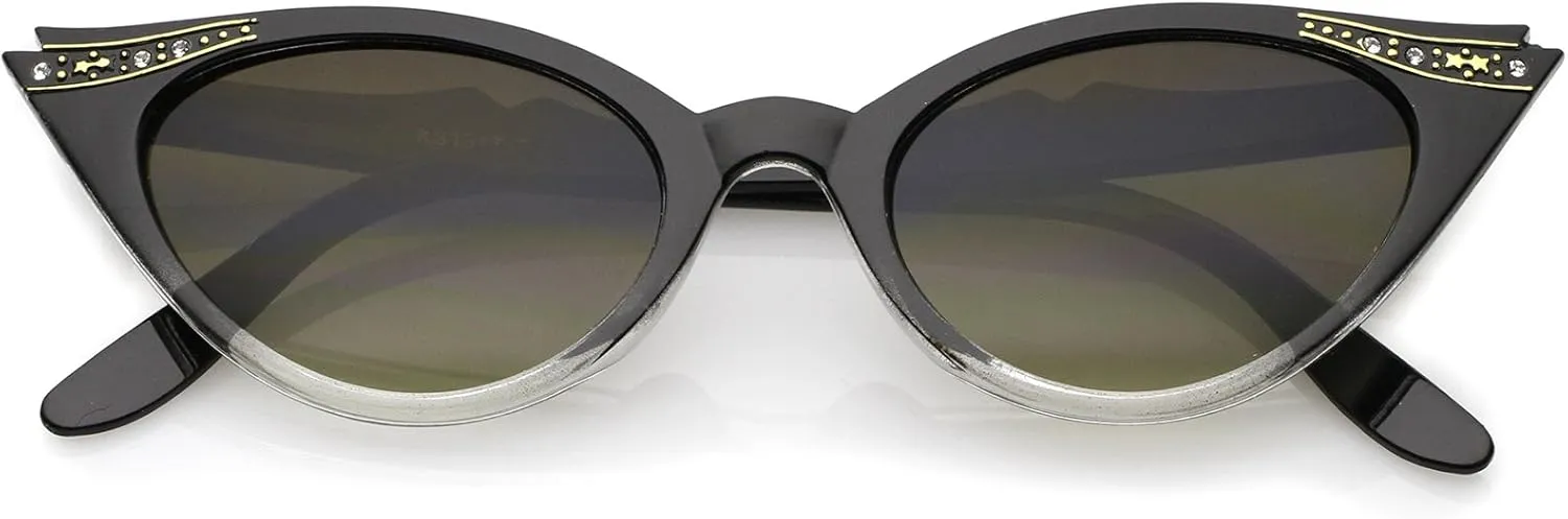 zeroUV 50s Vintage Cat Eye Sunglasses for Women UV400 Embellished with Rhinestones, Pinup Girl & Rockabilly Accessories 50mm