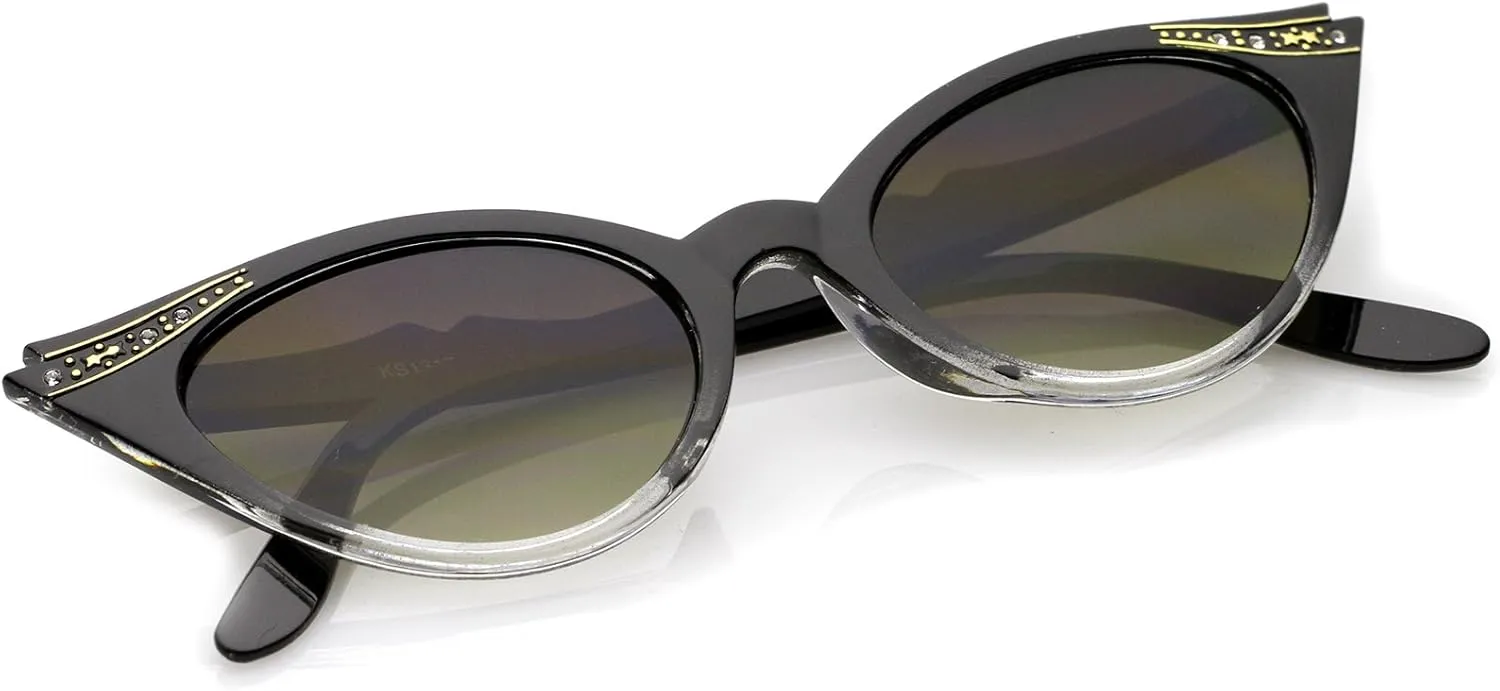 zeroUV 50s Vintage Cat Eye Sunglasses for Women UV400 Embellished with Rhinestones, Pinup Girl & Rockabilly Accessories 50mm